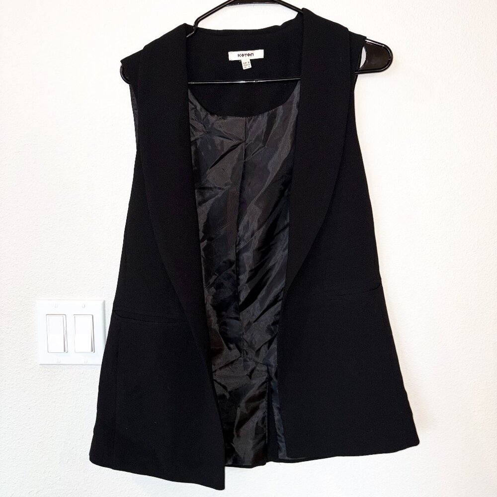 Koton Black Sleeveless Vest Open Front Tailored Size US 4 EU 36